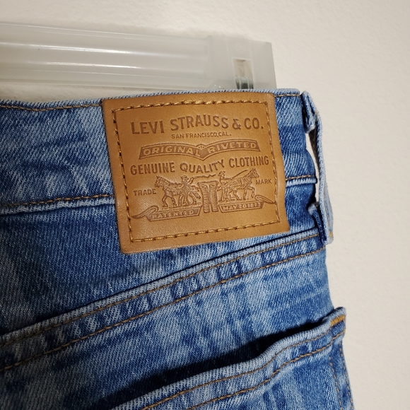 Levi's x Free People Blue Plaid Print High Rise Button Fly Wedgie Straight Jeans - Picture 9 of 13